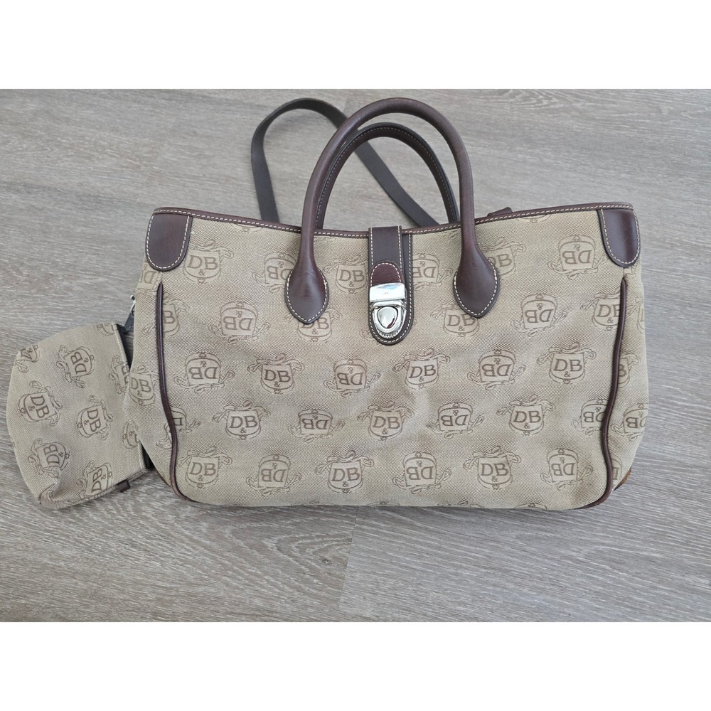 Dooney & Bourke Signature Crest Tote Bag Tan Brown Monogram Satchel with Pouch